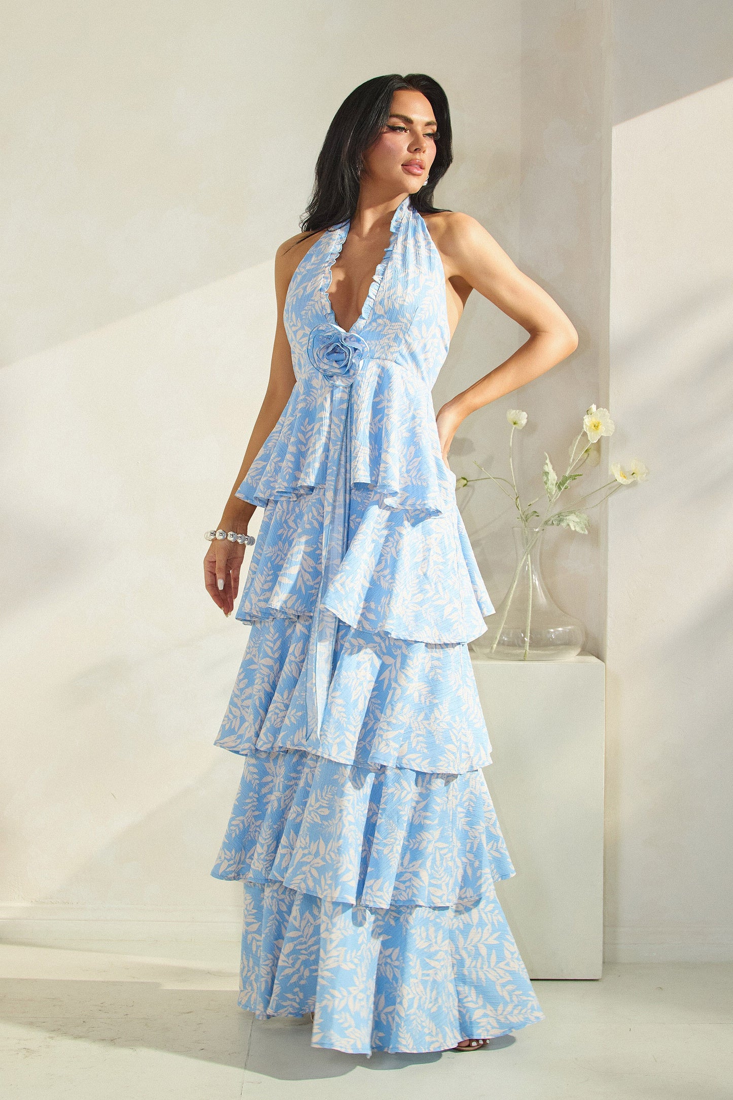 Halter Neck Tiered Maxi Dress