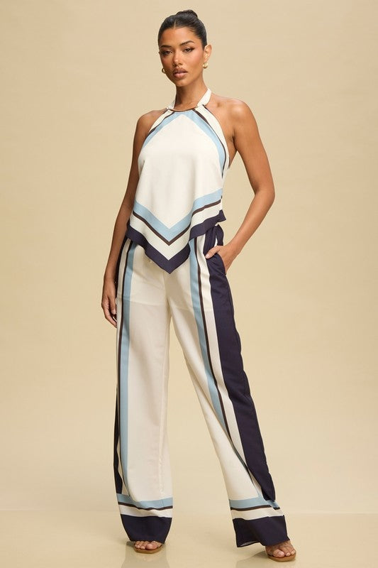 PIPPA BORDER SATIN TOP AND PANTS SET