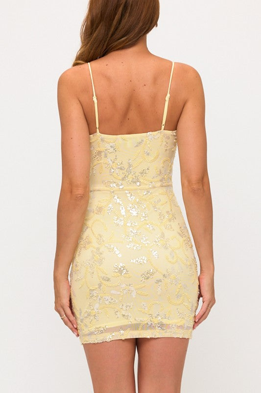 BODYCON PARTY MINI DRESS WITH BEADS AND SEQUINS