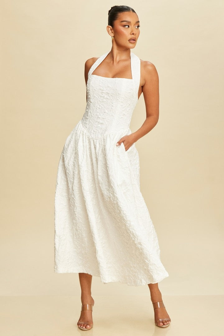 Puff Jacquard Midi Dress
