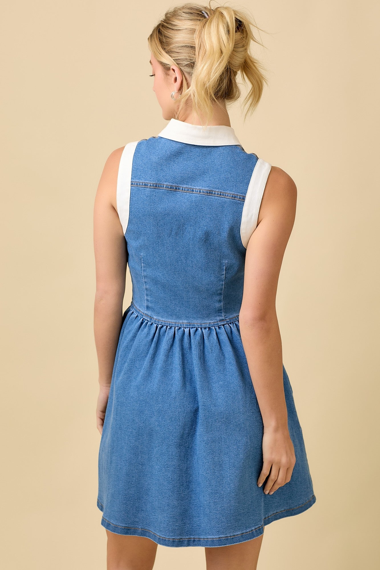 Collar Button Down Low Waist Denim Mini Dress