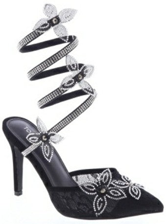 WOMEN RHINESTONE ANKLE STRAP DRESS HEELS