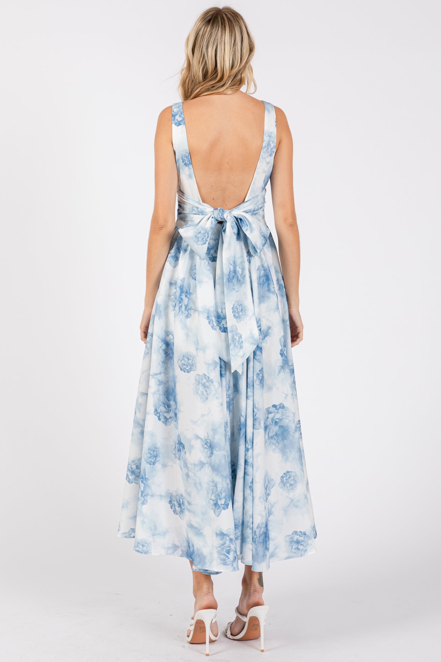 Poplin Back Ribbon Midi Dress