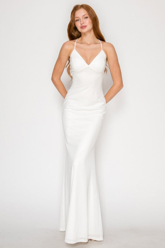 SOLID PREMIUM MESH BODYCON MAXI COCKTAIL DRESS