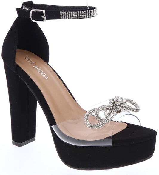 DRESS HEELS WITH RHINESTONE SILVER BOW