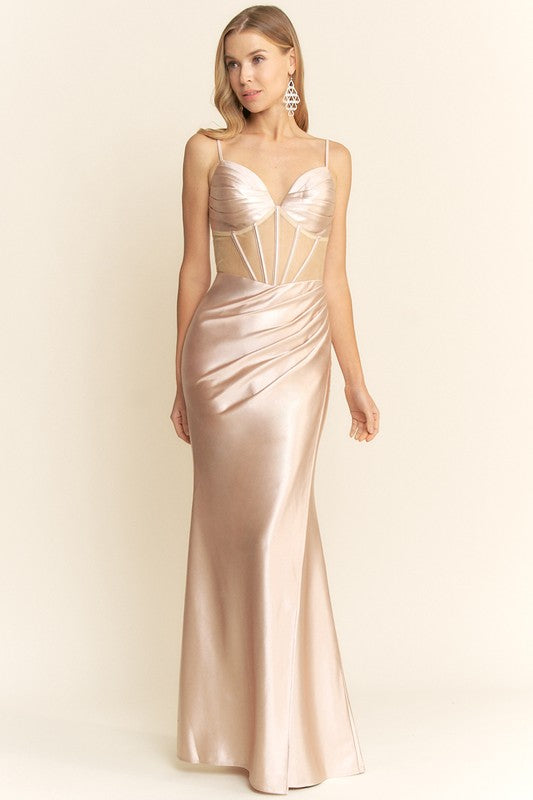 MECH CORSET BODICE MAXI COCKTAIL DRESS
