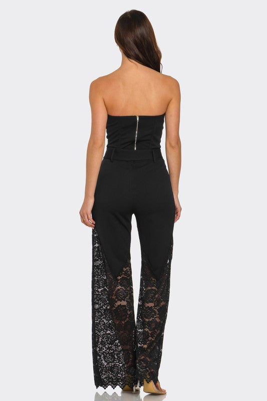 STRAPLESS CORSET WITH WIDE LEG LACE PANTS SET