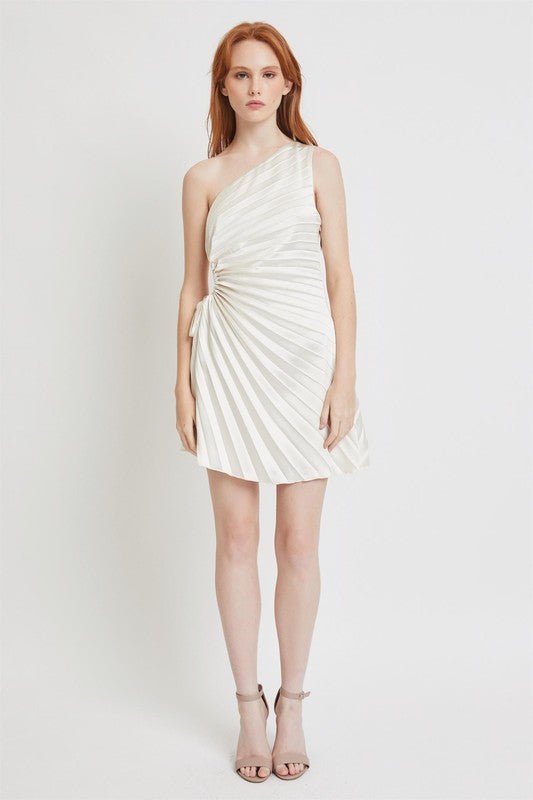 PLEATED WAIST CUTOUT A DRAWSTRING MINI DRESS