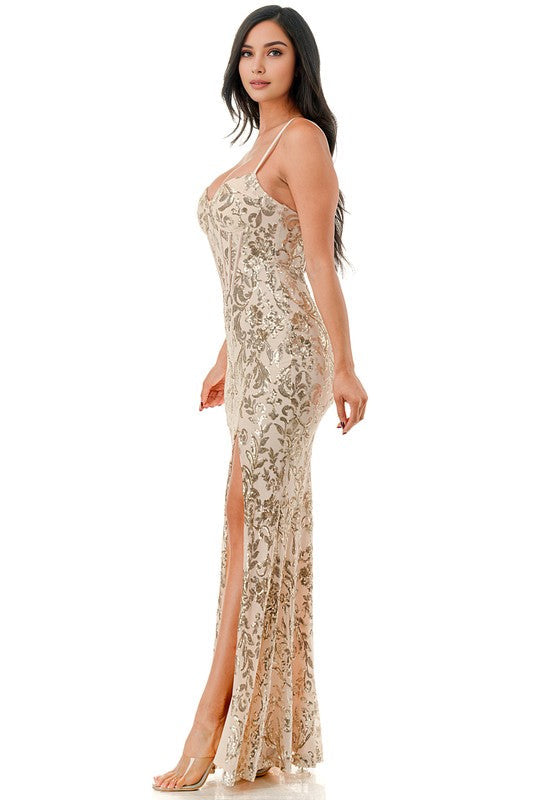 SEQUIN EMBELLISHED
SWEETHEART CORSET MAXI DRESS