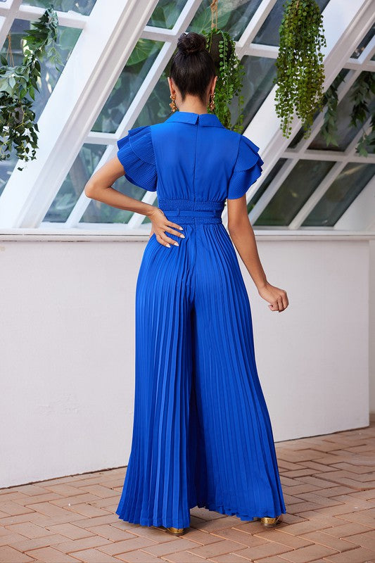 SHORT SLEEVES PLEATED JUMPSUIT