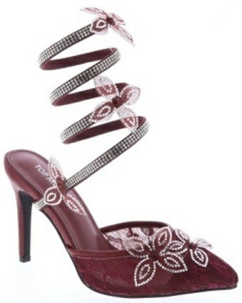 WOMEN RHINESTONE ANKLE STRAP DRESS HEELS