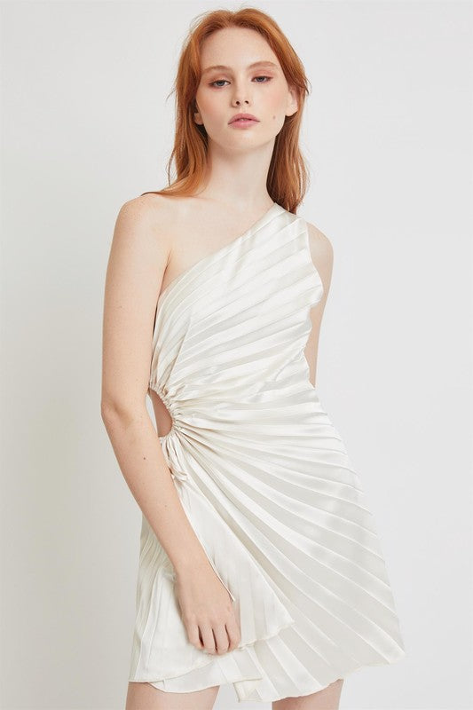 PLEATED WAIST CUTOUT A DRAWSTRING MINI DRESS