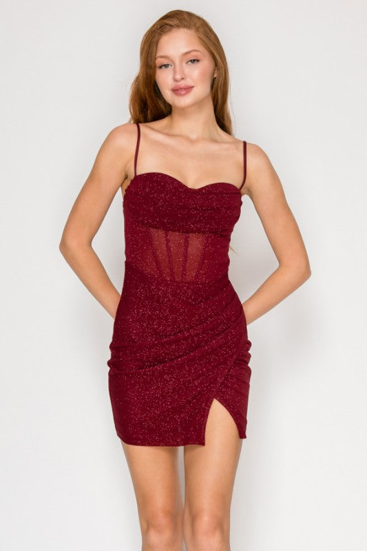 GLITTER SWEETHEART CORSET MINI PARTY DRESS