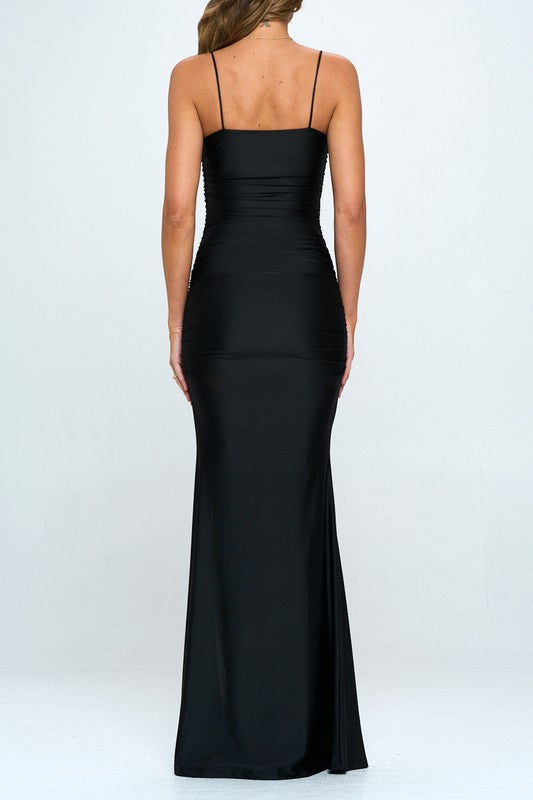 RUCHED SLIT MERMAID MAXI PARTY DRESS