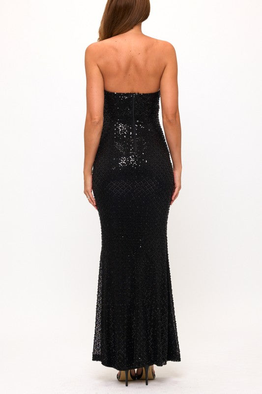 BEADS AND SEQUINS MERMAID MAXI COCKTAIL DRESS