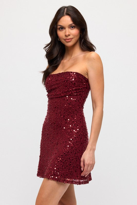 A LINE MINI PARTY DRESS WITH SEQUINS AND BEADS