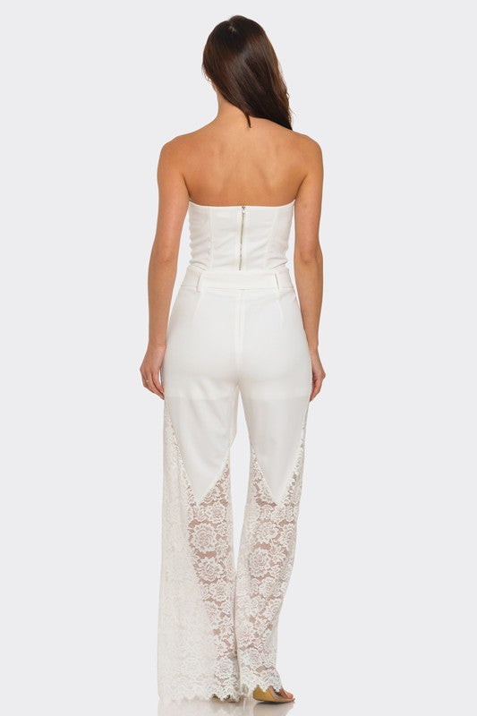 STRAPLESS CORSET WITH WIDE LEG LACE PANTS SET
