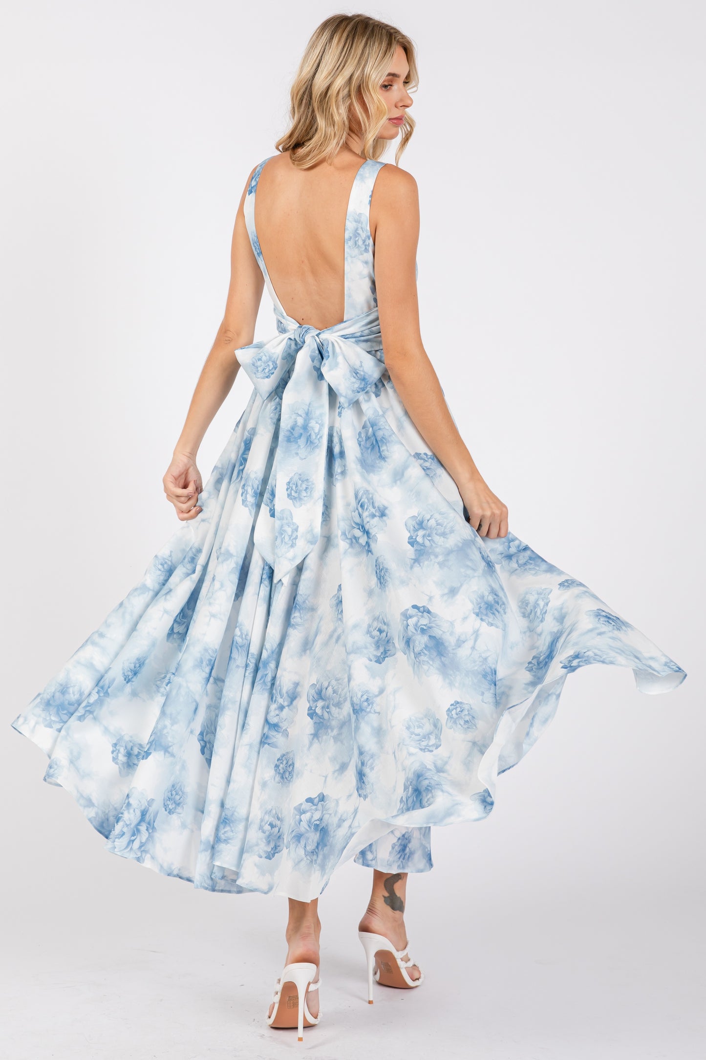 Poplin Back Ribbon Midi Dress