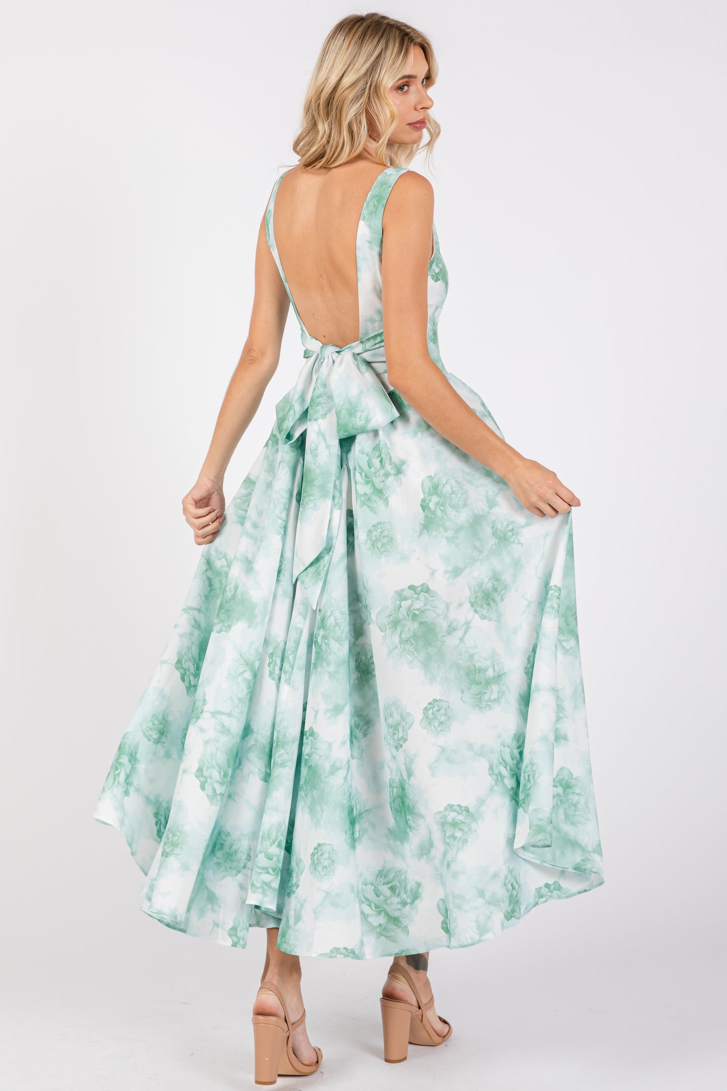 Poplin Back Ribbon Midi Dress
