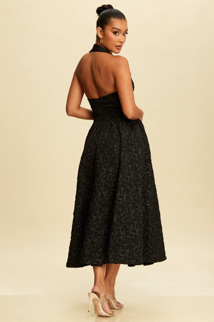 Puff Jacquard Midi Dress