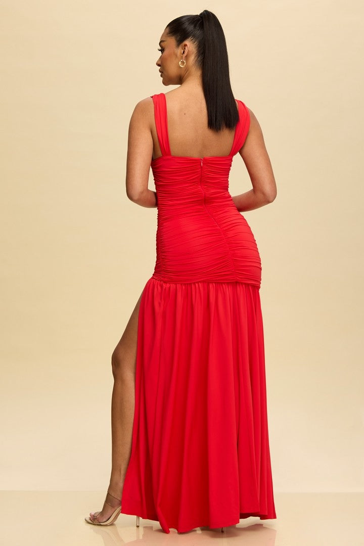 Solid Jersey Ruched Maxi Dress