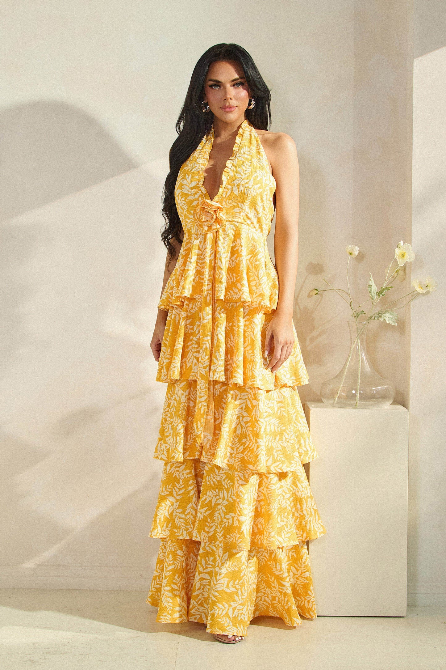 Halter Neck Tiered Maxi Dress