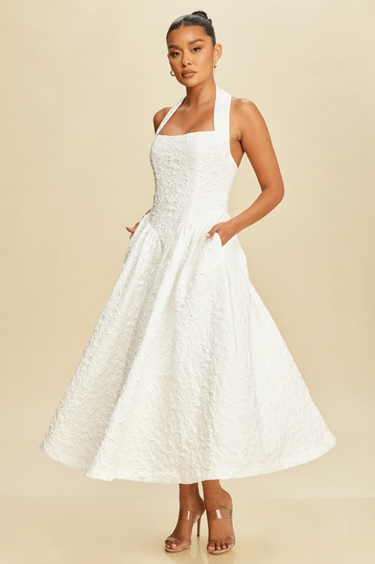 Puff Jacquard Midi Dress