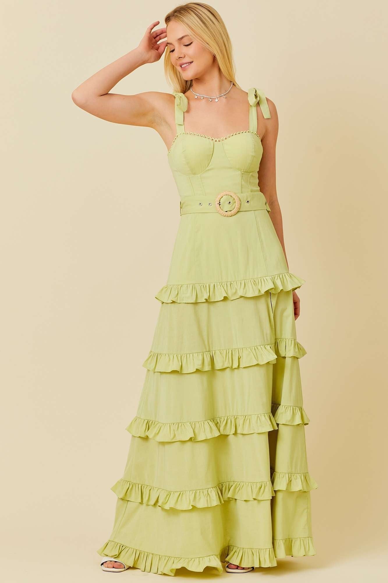 Summer Belt Ruffle Maxi Dress